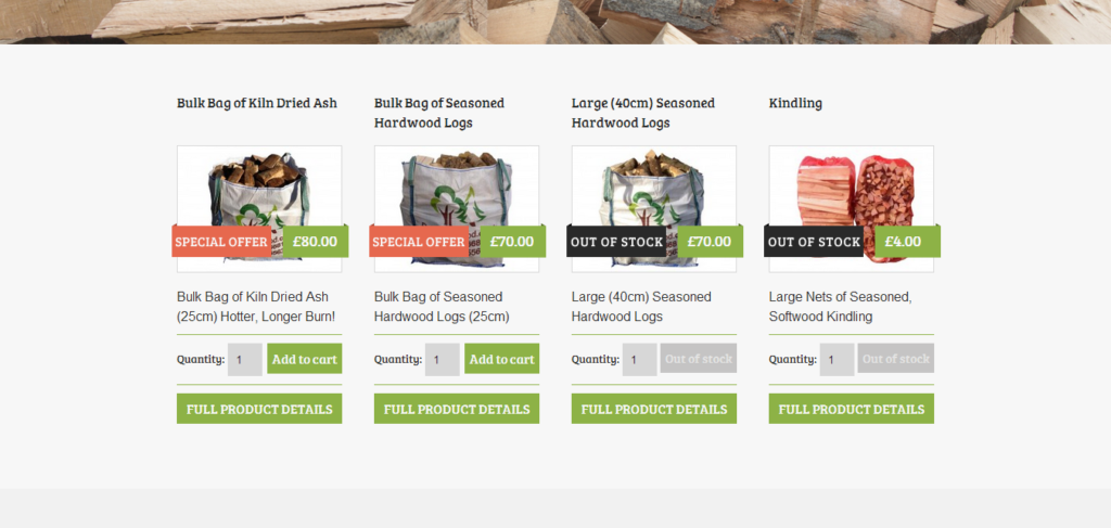 Customisable featured products on dalbyfirewood.com