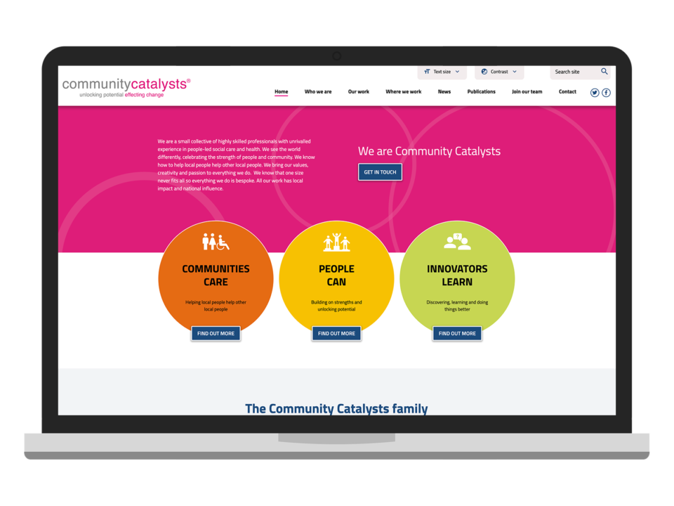 An example of a website for a not-for-profit organisation visualised on a laptop device