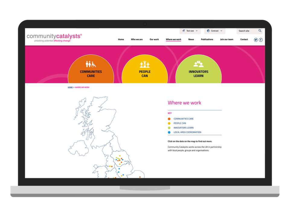 An example of a website for a not-for-profit organisation visualised on a laptop device