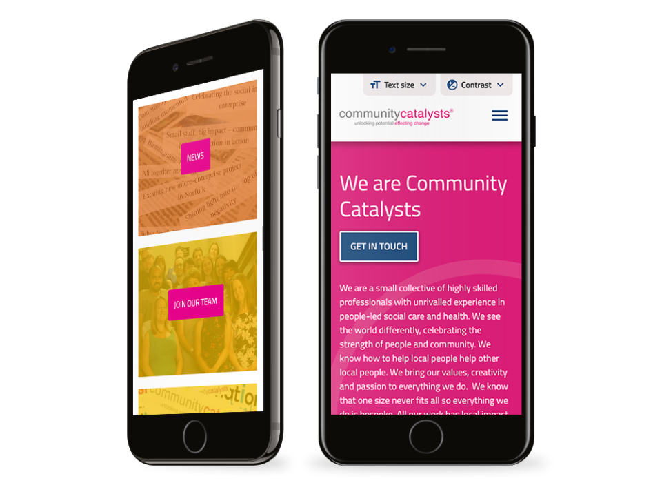 An example of a website for a not-for-profit organisation visualised on a mobile device