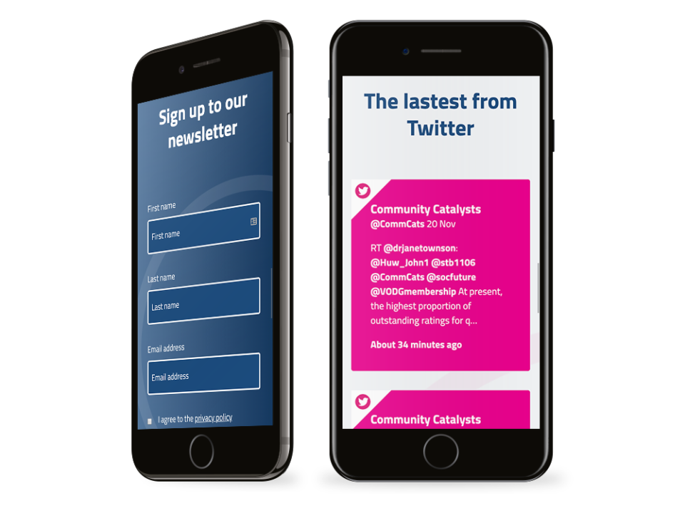 An example of a website for a not-for-profit organisation visualised on a mobile device