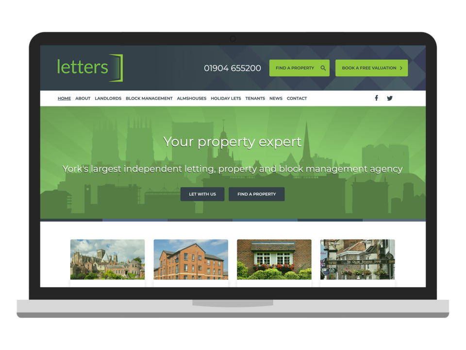 An example of a property website visualised on a laptop