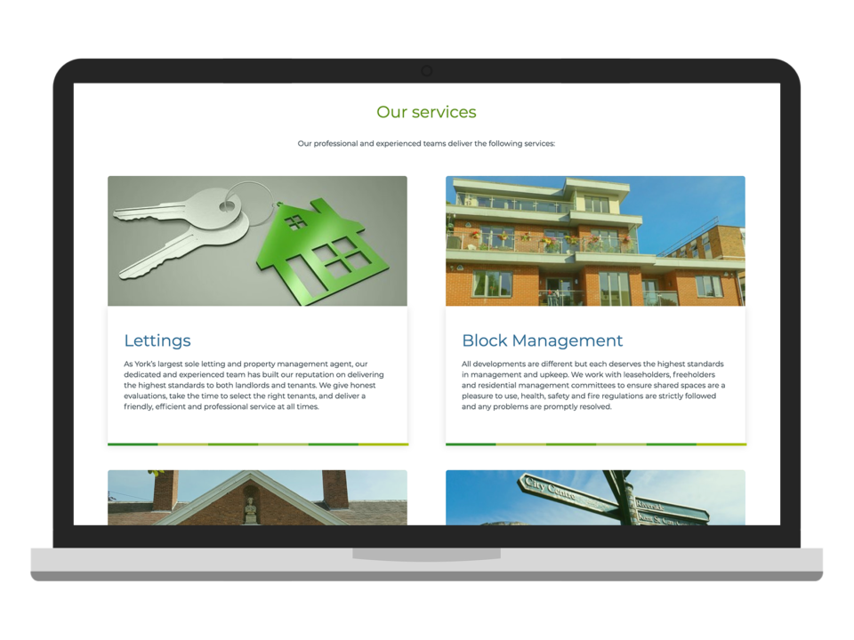 An example of a property website visualised on a laptop