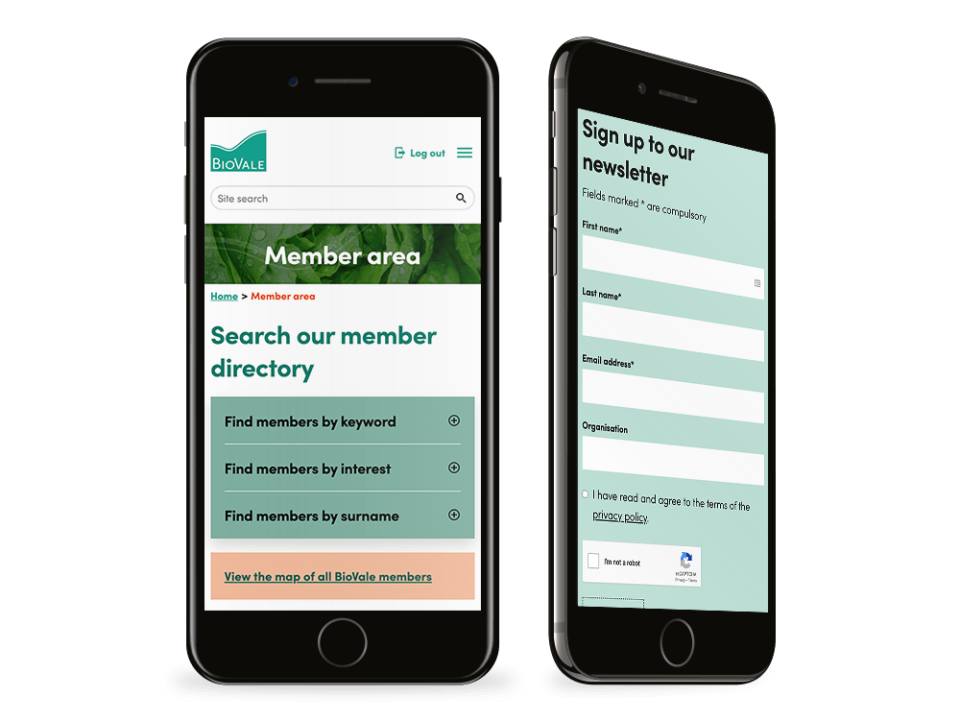 An example of high-end website design with a membership system visualised on a mobile device