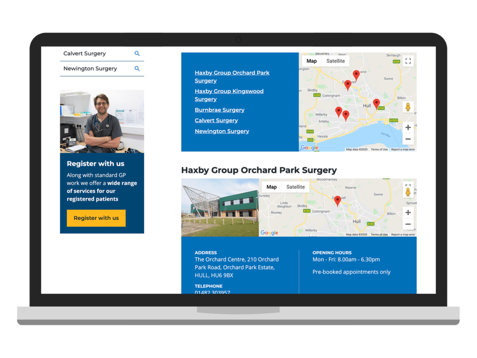 An example of a medical website visualised on a laptop device