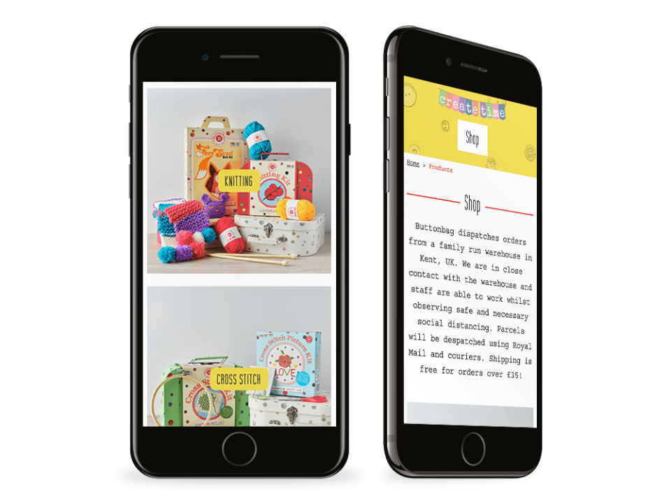 An example of a high-end woo commerce shop website visualised on a mobile device