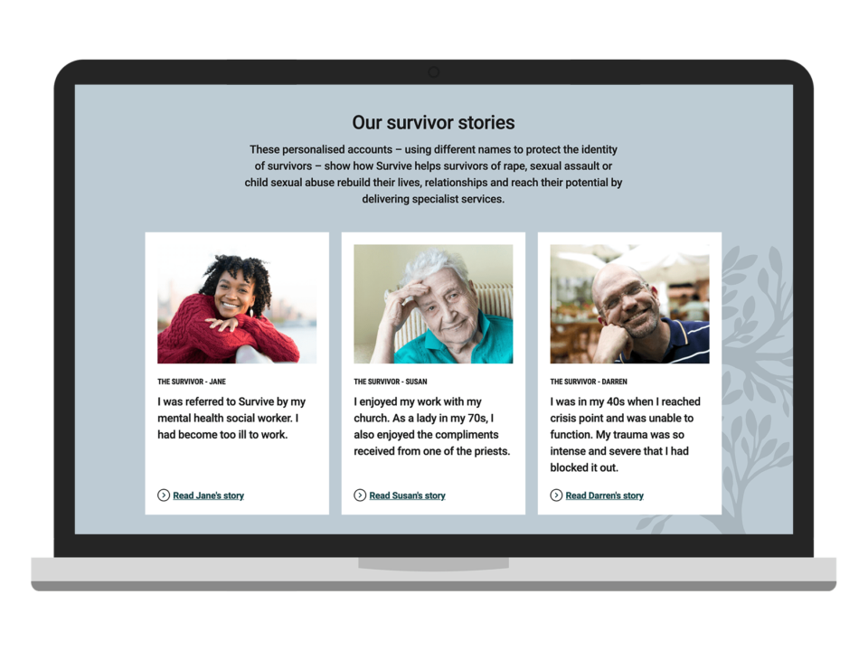 An example of high end web design for the charity sector visualised on a desktop device