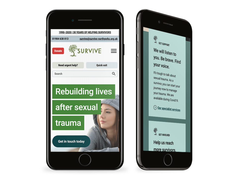 An example of high end web design for the charity sector visualised on a mobile device