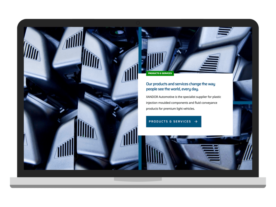 An example of high-end website design for a manufacturing company visualised on a laptop device