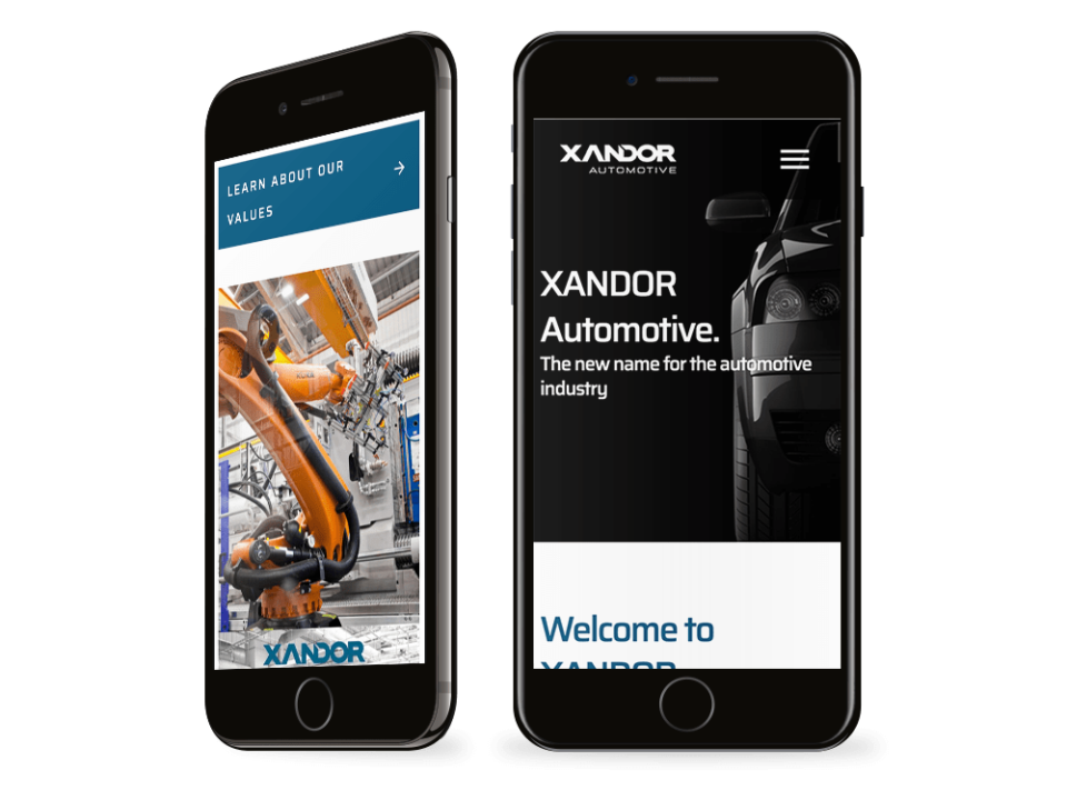 An example of high-end website design for a manufacturing company visualised on a mobile device
