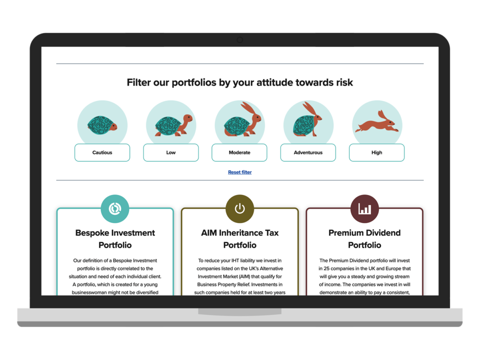 An example of high end design for a finance company visualised on a desktop device