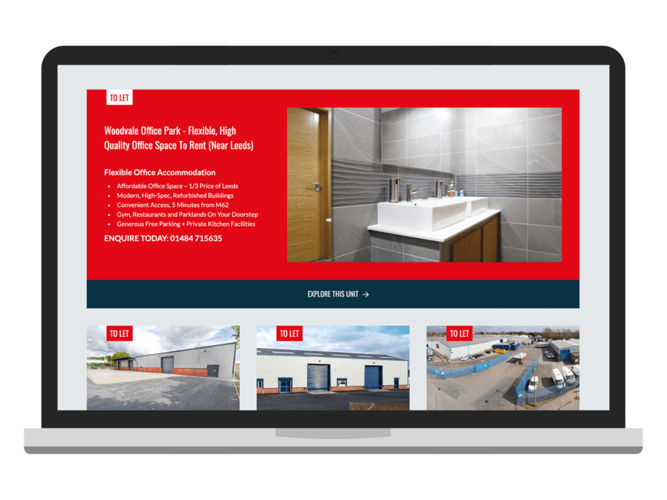 An example of high end design for a property and construction company visualised on a laptop device