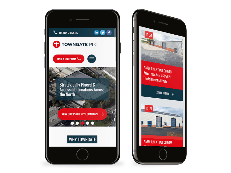 An example of high end design for a property and construction company visualised on a mobile device