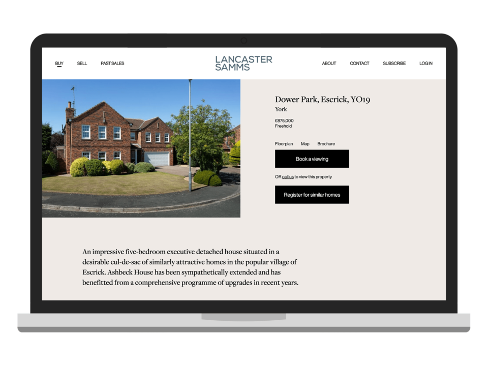 An example of high end design for an estate agent visualised on a desktop device