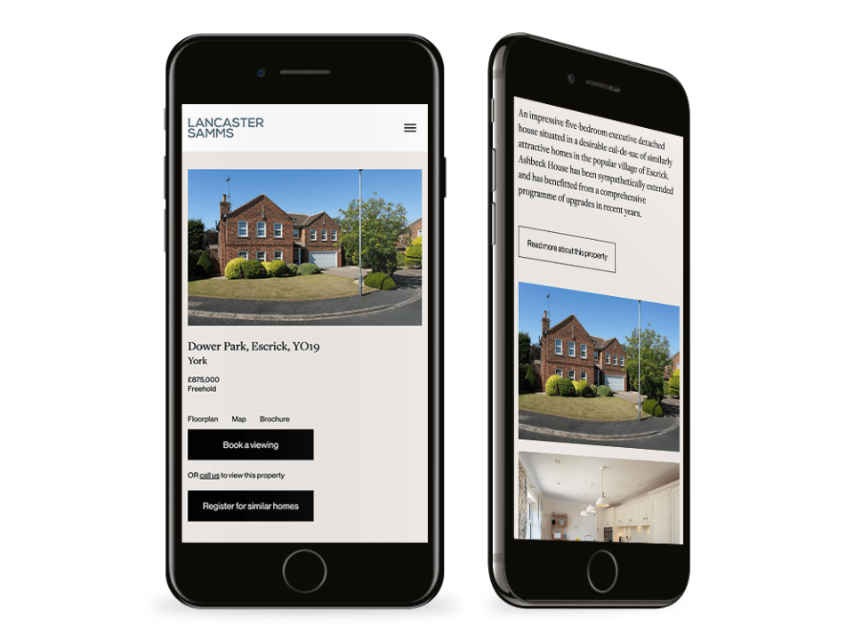 An example of high end design for an estate agent visualised on a mobile device