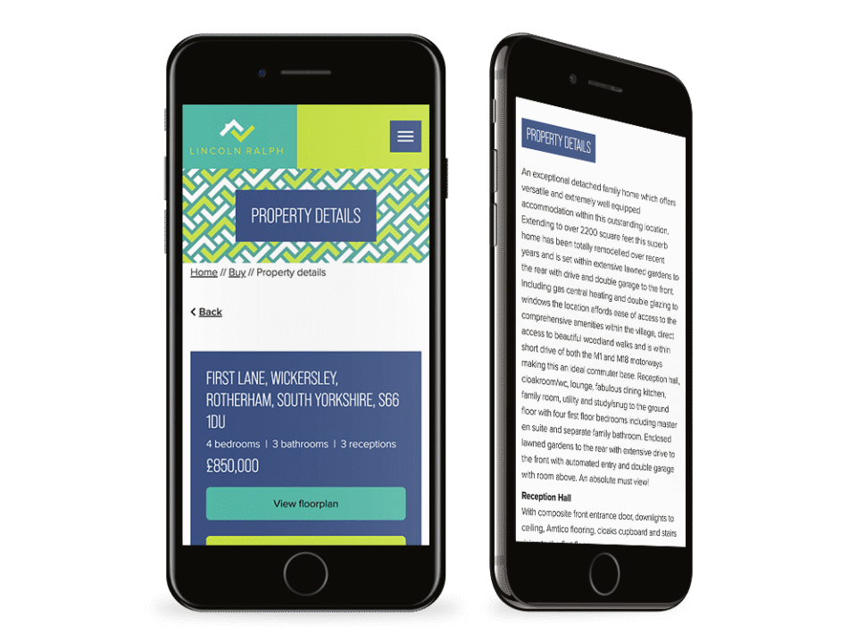 An example of high end design for the property industry visualised on a mobile device