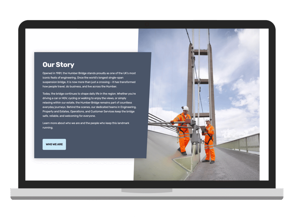 An example of high end charity and non profit design for national infrastructure, visualised on a desktop device
