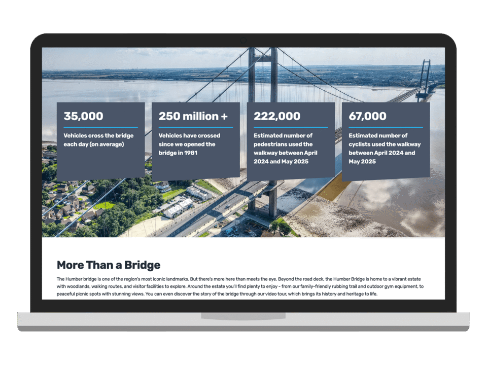 An example of high end charity and non profit design for national infrastructure, visualised on a desktop device