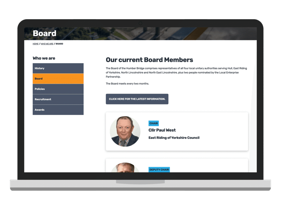 An example of high end charity and non profit design for national infrastructure, visualised on a desktop device