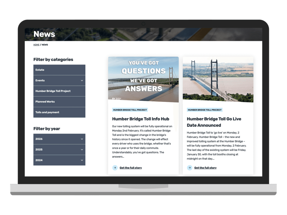 An example of high end charity and non profit design for national infrastructure, visualised on a desktop device