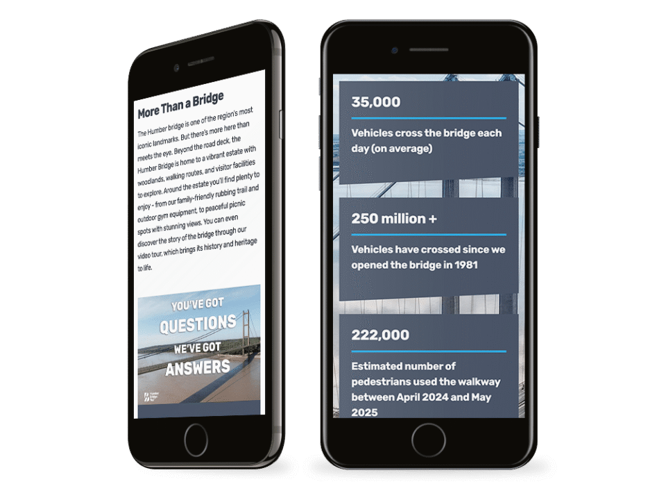 An example of high end charity and non profit design for national infrastructure, visualised on a mobile device