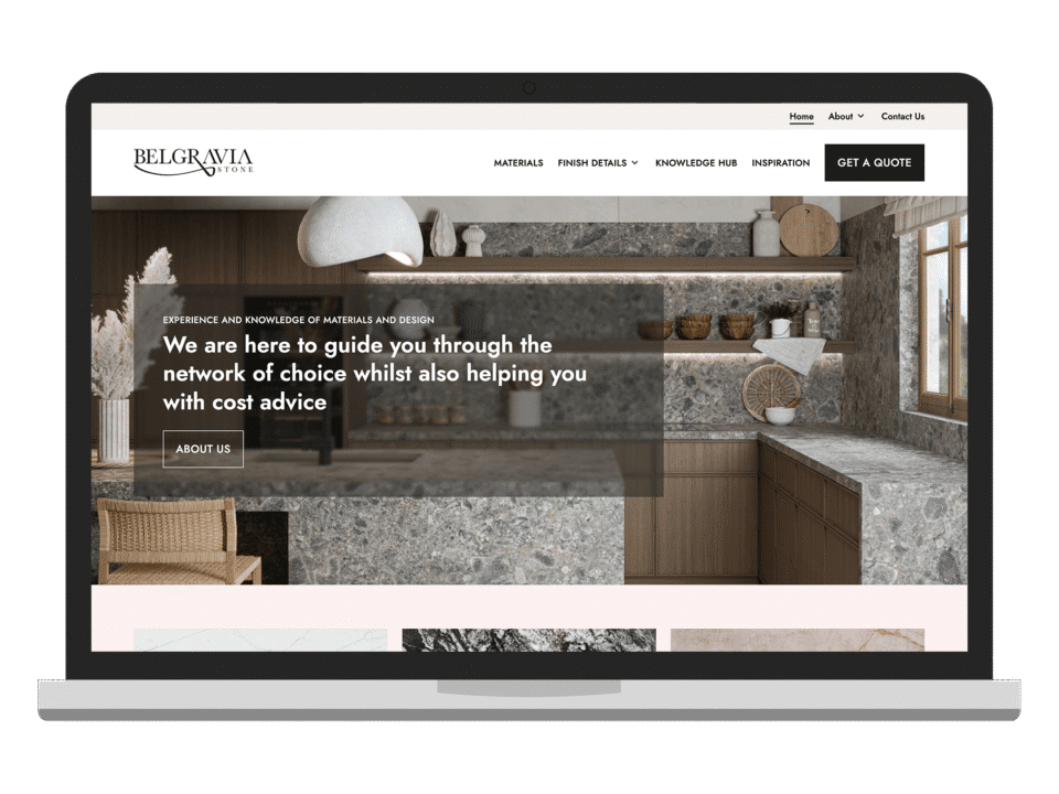 An example of high end design for a local business visualised on a desktop device
