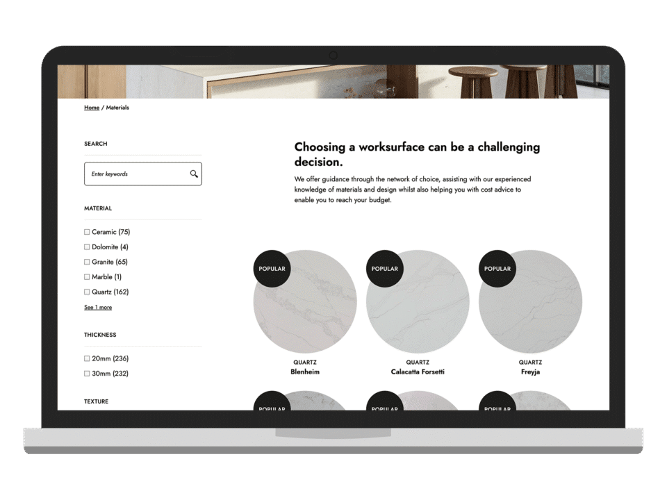 An example of high end design for a local business visualised on a desktop device