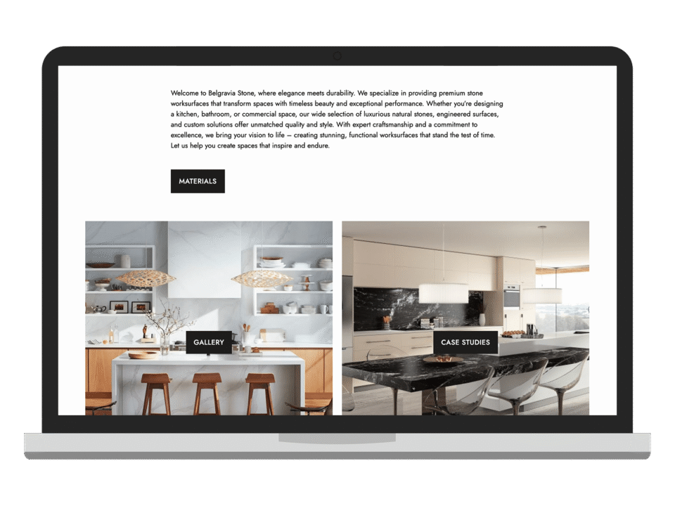 An example of high end design for a local business visualised on a desktop device