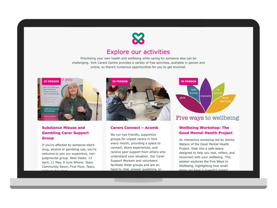 An example of high end design for a charity organisation visualised on a desktop device