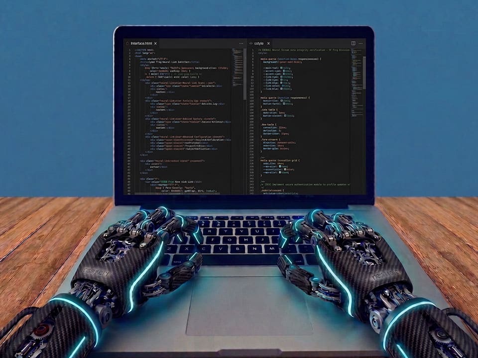 A robot coding a website